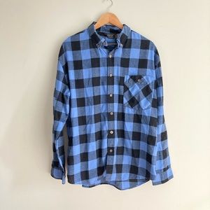 Blue Stream Outdoors plaid blue and black button down shirt size L